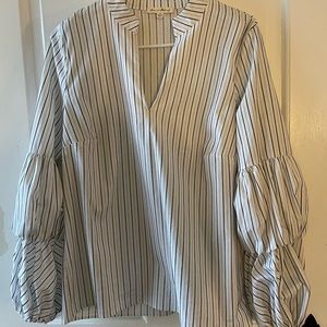 Jane & Delancey White and Black Striped Blouse, With Long balloon